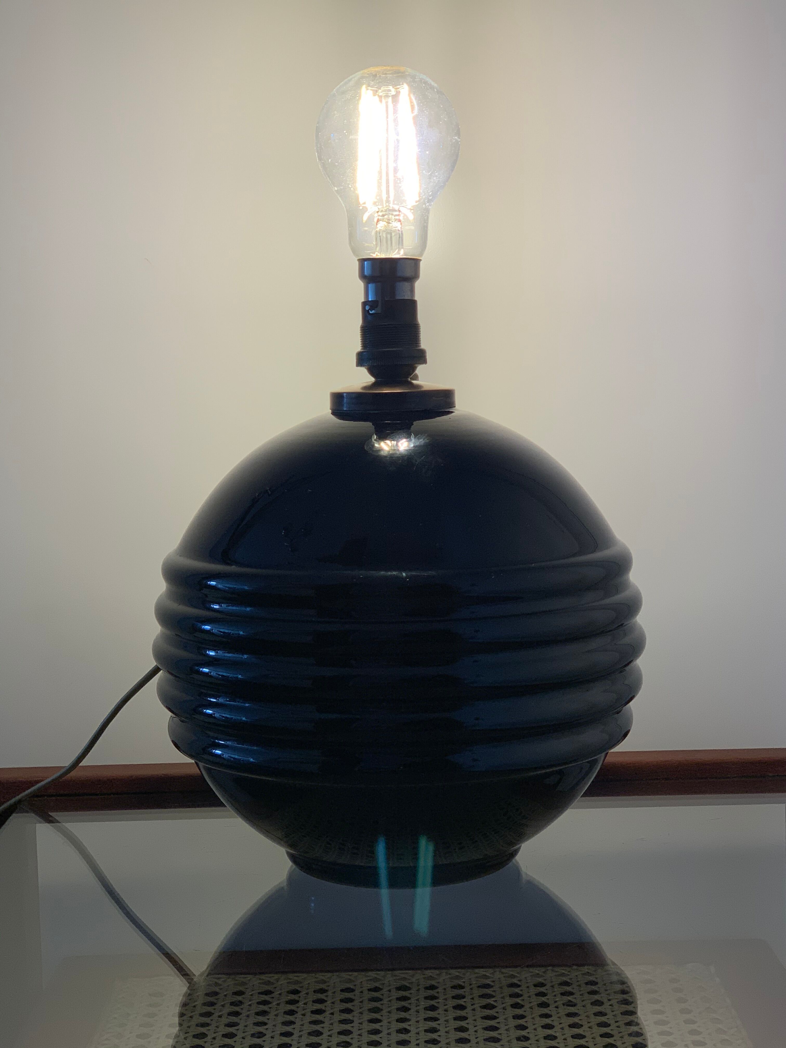 Black opaline ball lamp foot France art deco