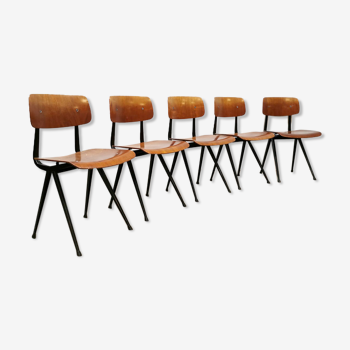 Set of 5 industrial Dutch design school chairs by Friso Kramer