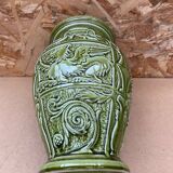 Antique ironstone vase green ceramic relief decor made in england vintage