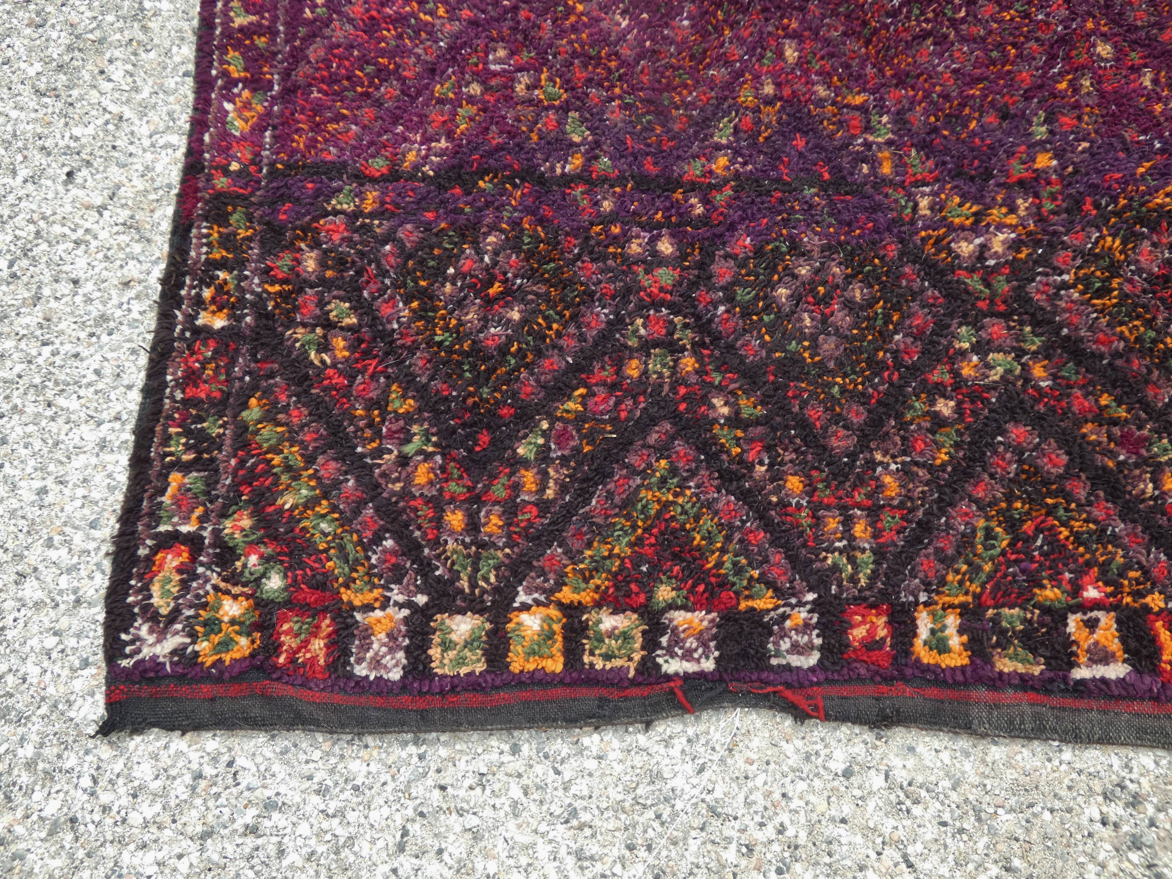 Berber carpet beni ourain wool with purple background patterns diamonds, circa 1950 177x284 cm