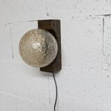 1960s ball wall light in dark wood and amber glass