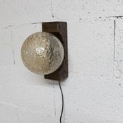 1960s ball wall light in dark wood and amber glass