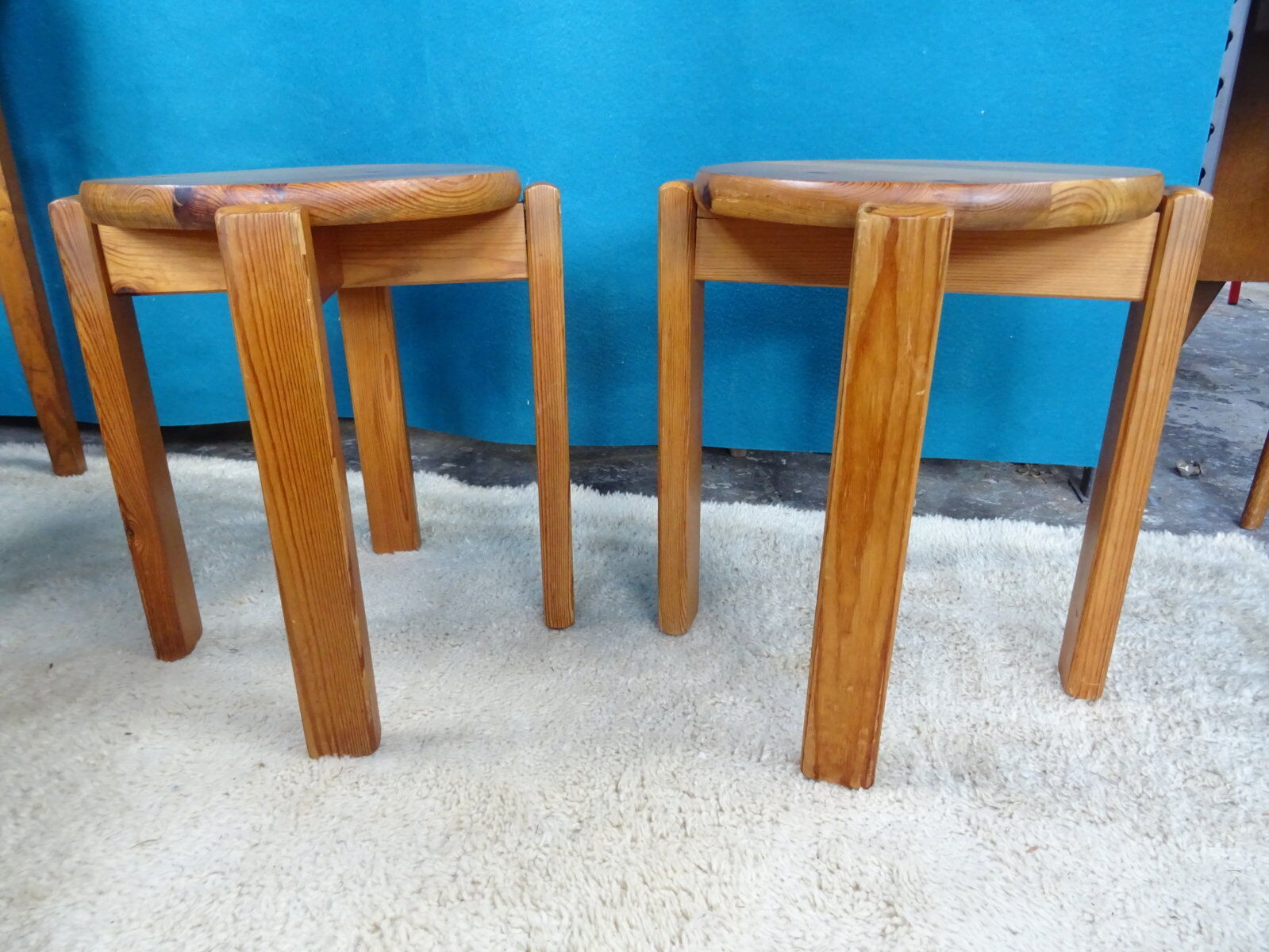 Pair of 70s pine stools