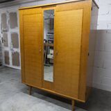 1970 Scandinavian wardrobe with shelves and mirror, 21x126, 2 doors.