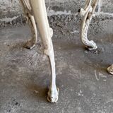 Pair of cream-white cast iron side tables with wooden tops — neoclassical shabby-chic