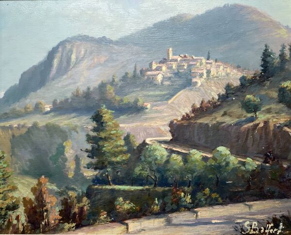 Tableau de georges baffert, village d'aspremont (près de nice) provence