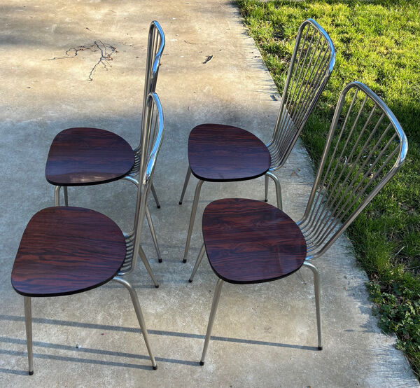 Lot de 4 chaises Formica, esprit années 60 structure métal