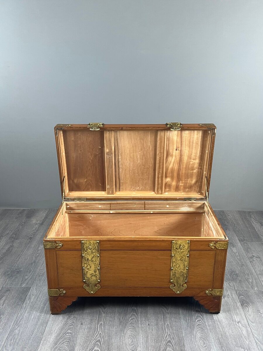 Pair of wooden and engraved brass chests, 20th century