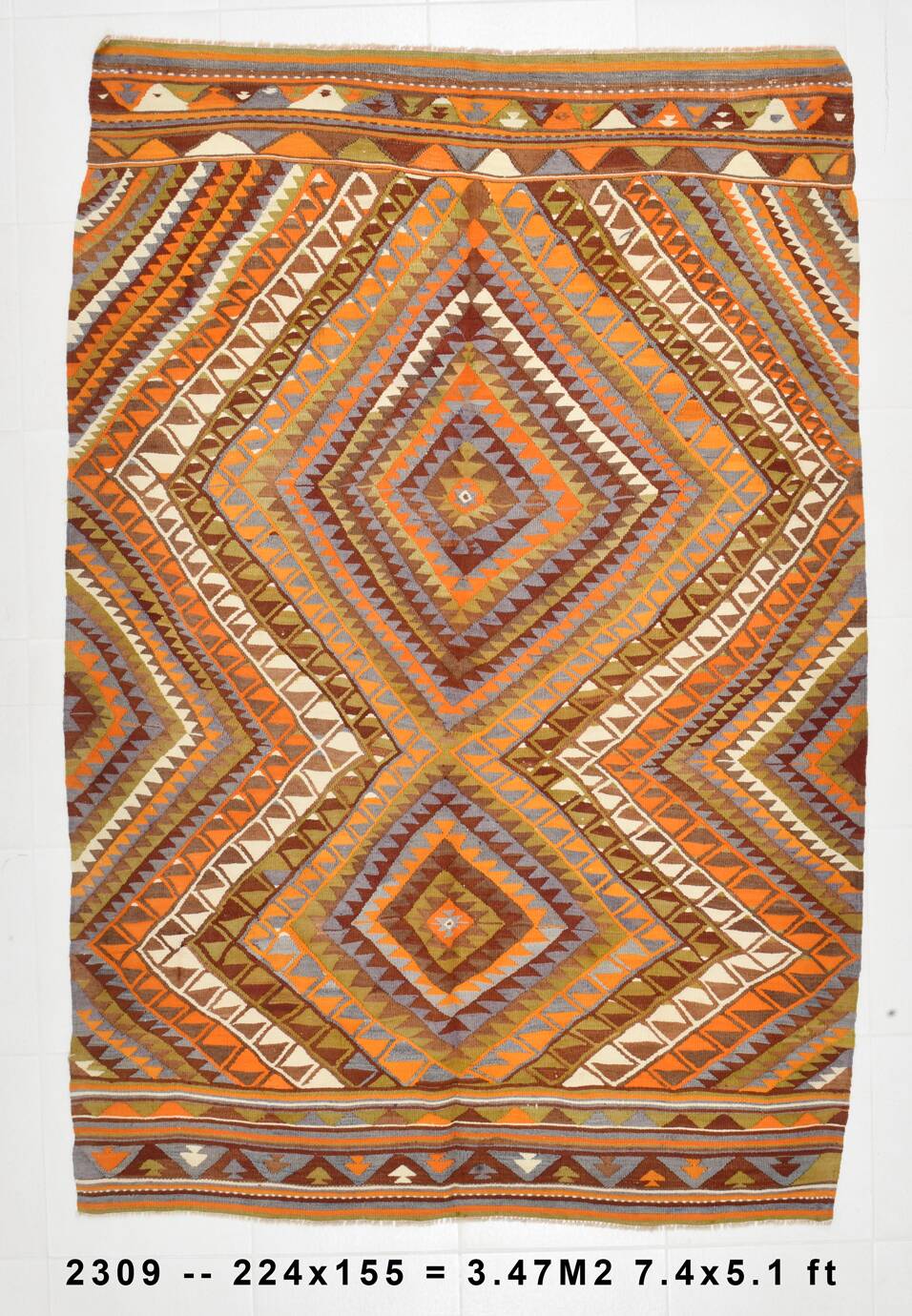 5x7 Rug For Living Room Scandinavian Vintage Kilim Rug, 155x224Cm SK 2309