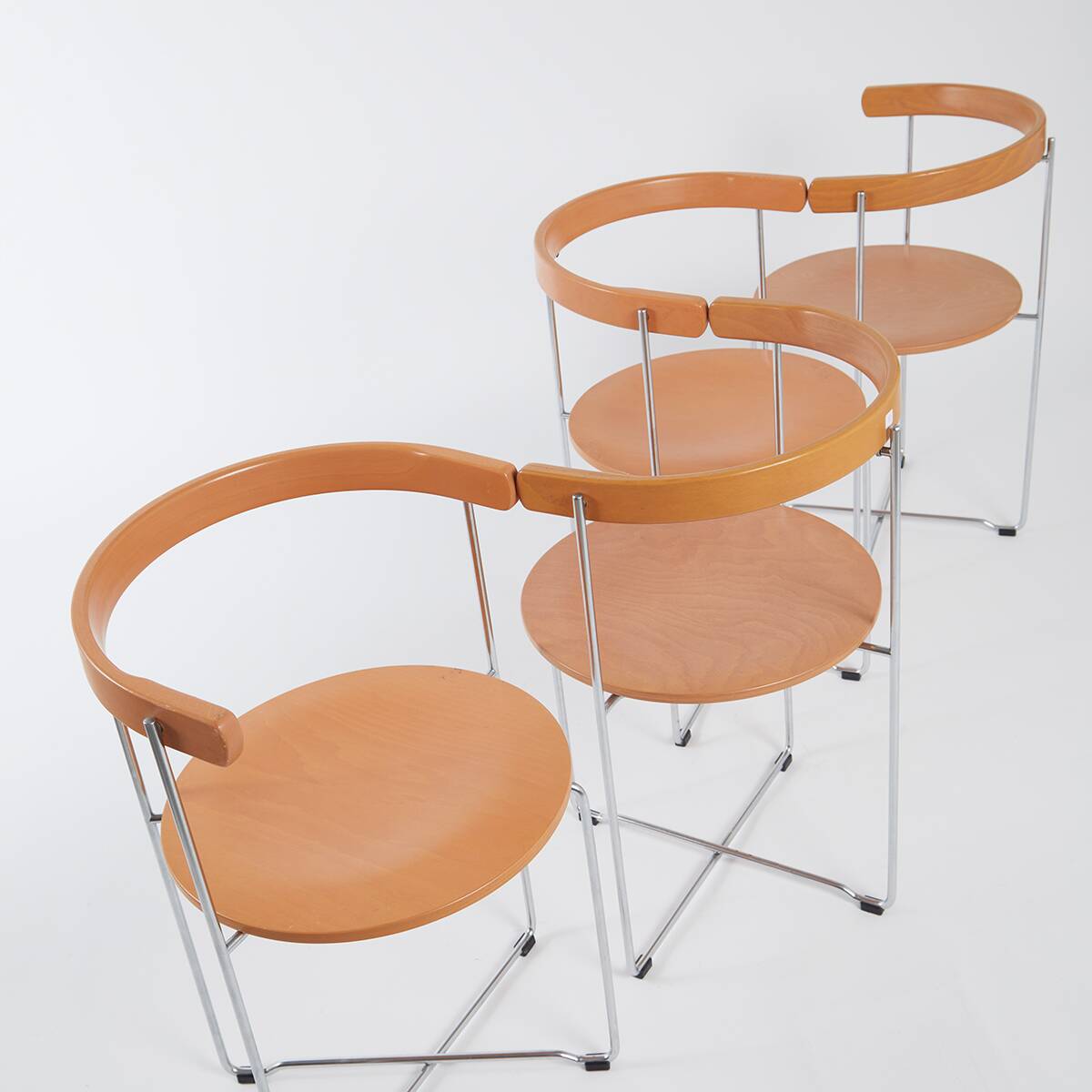 Set of 4 soley chairs in wood and chrome, valdimar hardarson for kusch+