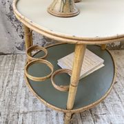 Desserte, table roulante en rotin années 60