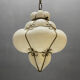 Murano Opaline Glass Pendant Light in Wrought Iron Frame, Italy, Mid-C