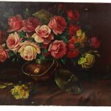 Large Flower Painting Still Life Roses Oil on Canvas 100x60cm