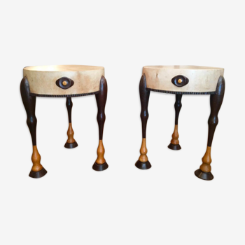 Pair of stools in parchment wood Palm wood clear year 40/50