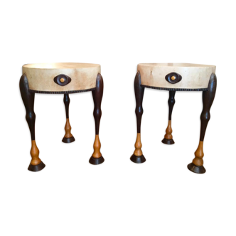 Pair of stools in parchment wood Palm wood clear year 40/50