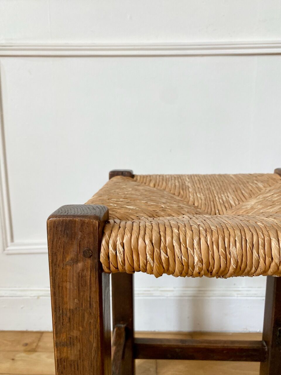Wooden stool and antique straw