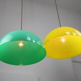 Mid-century italian brass and plexiglass pendant lamp, set of 2
