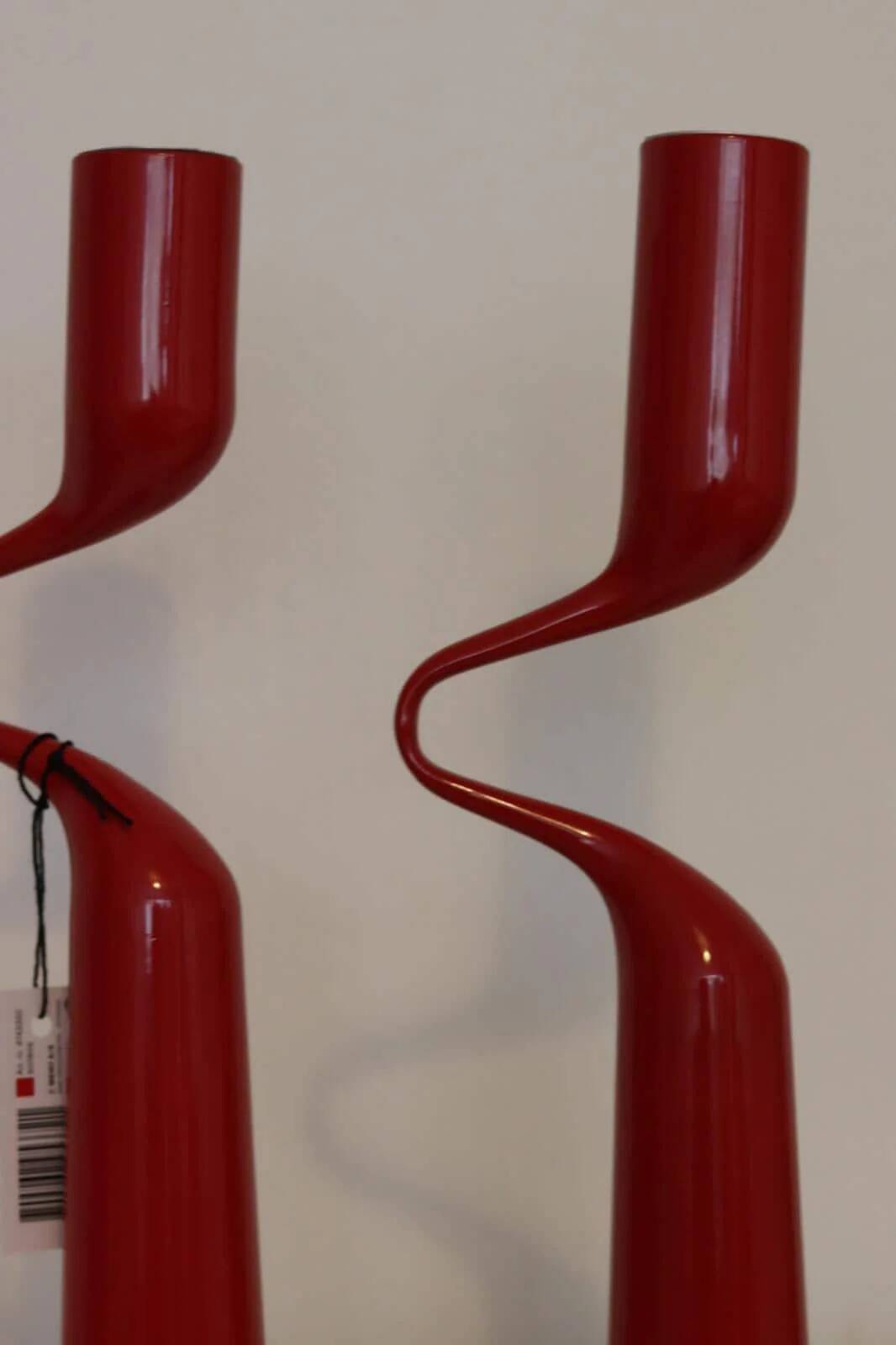 Pair of vintage red metal candleholders by Mikaela Dorfman for Menu Denmark