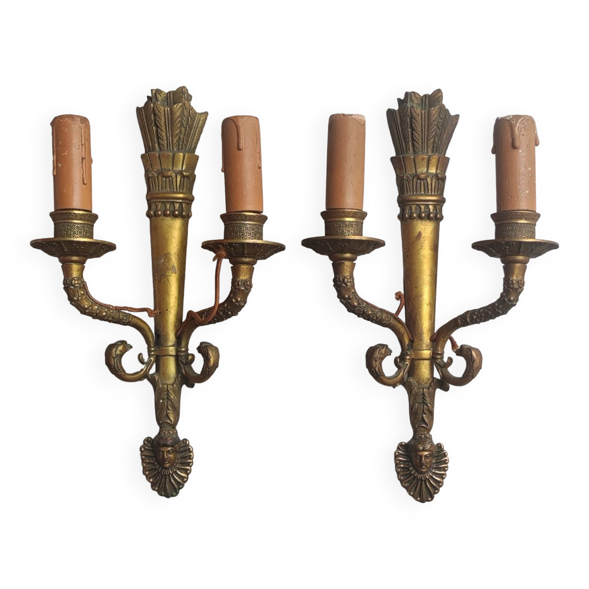 Pair of old bronze sconces