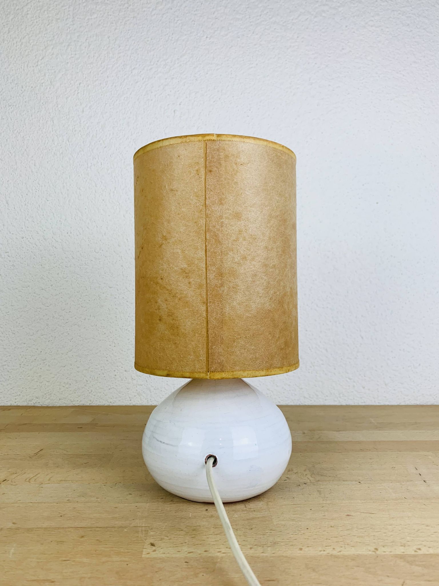 Lampe figue céramique blanche vintage, fleurs séchées, années 70