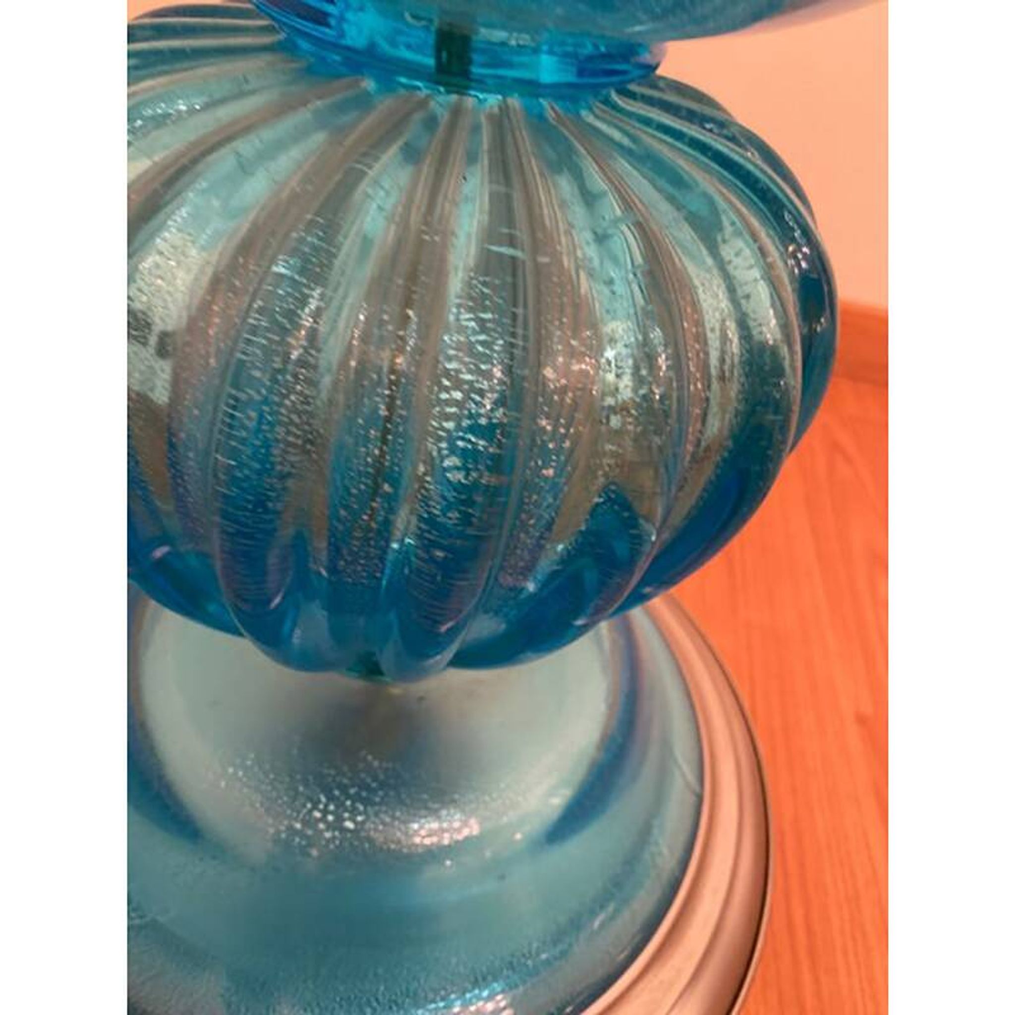 1980s Italian Venetian Blue and Silver Murano Glass Style Coffee Table