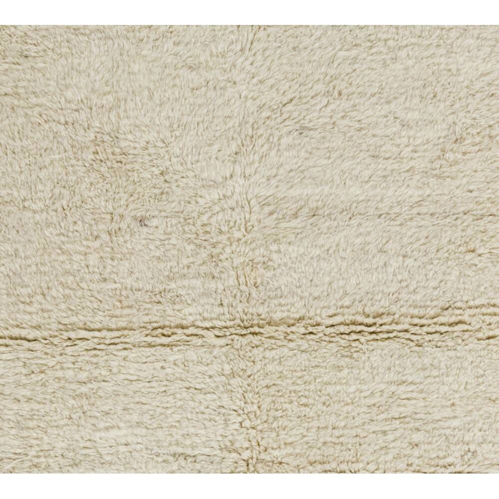 Minimalist Vintage Hand-Knotted Turkish Tulu Runner Rug Made of Natural Ivory Wool, Custom Options Available