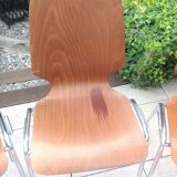 Suite of four chairs in teak color multiplis and chrome / vintage feet 60s-70s