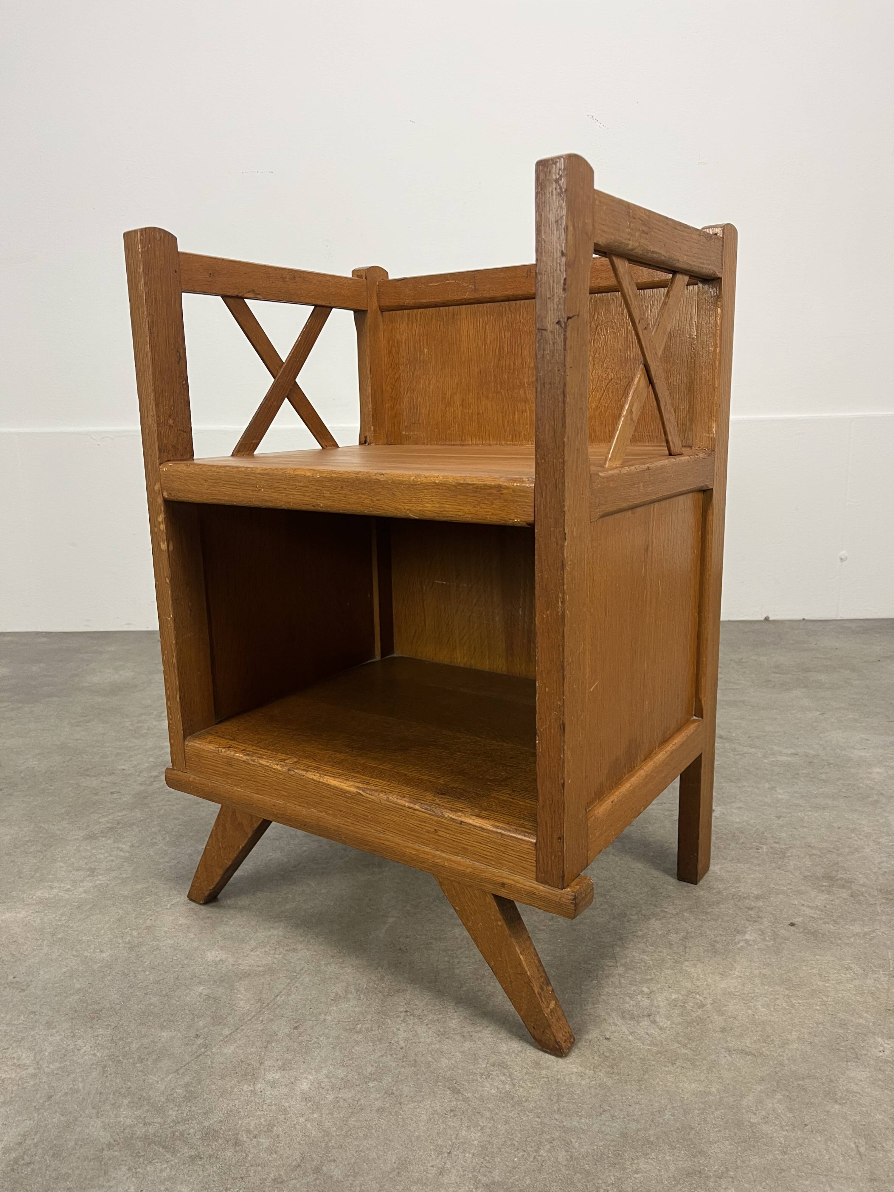 50s wooden cross-braced bedside table
