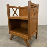50s wooden cross-braced bedside table