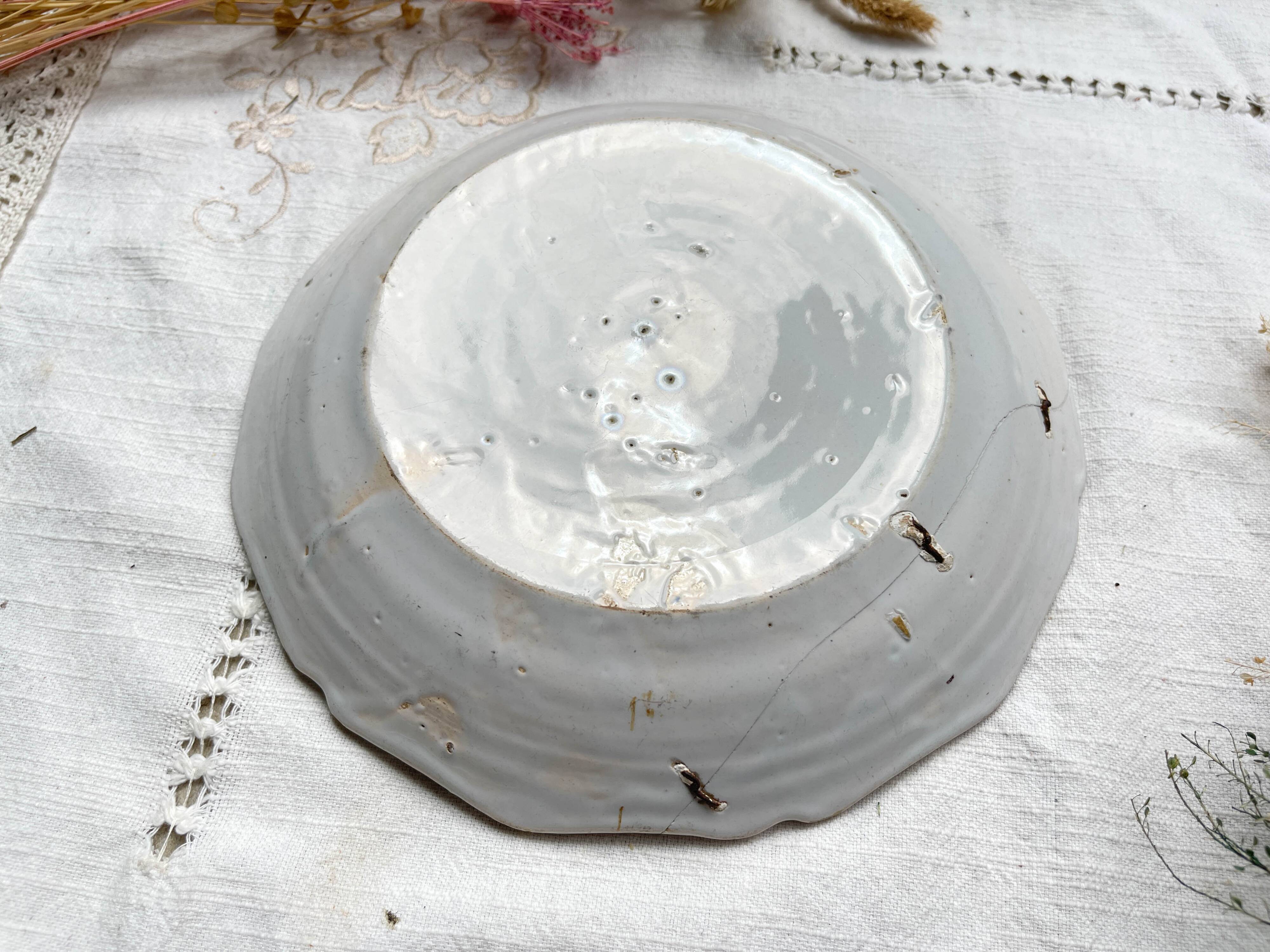 Antique French Earthenware Plate 18th Century NEVERS Small Blue Flowers