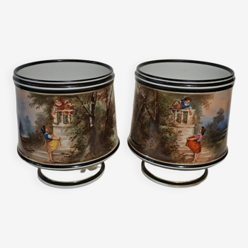 Paire de cache-pots en porcelaine de Paris Napoléon III XIX ème
