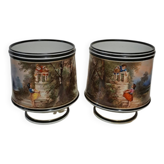 Paire de cache-pots en porcelaine de Paris Napoléon III XIX ème
