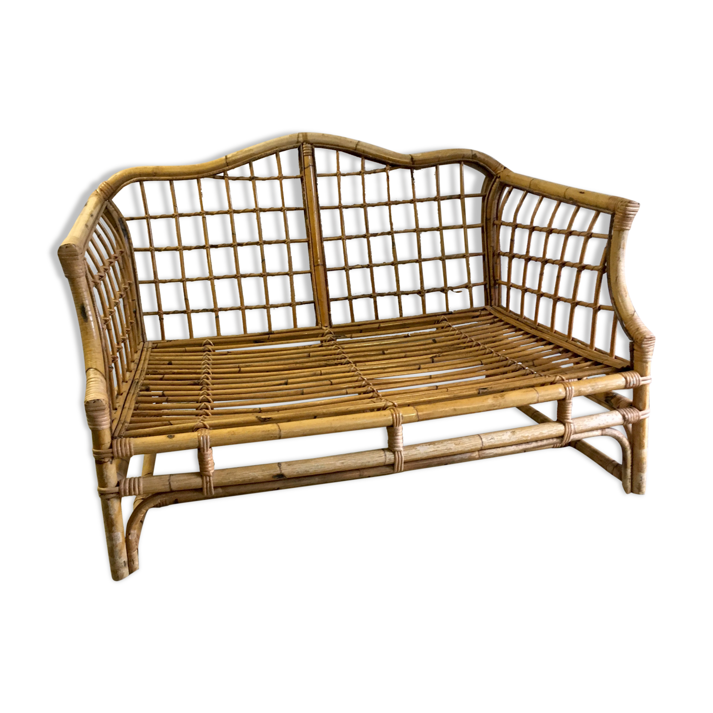 Two-seater rattan sofa - 70s