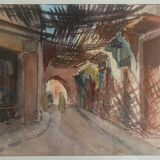 Watercolor painting "Ruelle de la Medina" Orientalist Morocco by Denise Richier