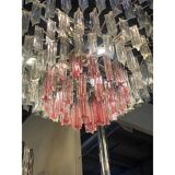 Vintage Clear and Pink “Triedro” and Quadriedro Murano Glass Chandelier