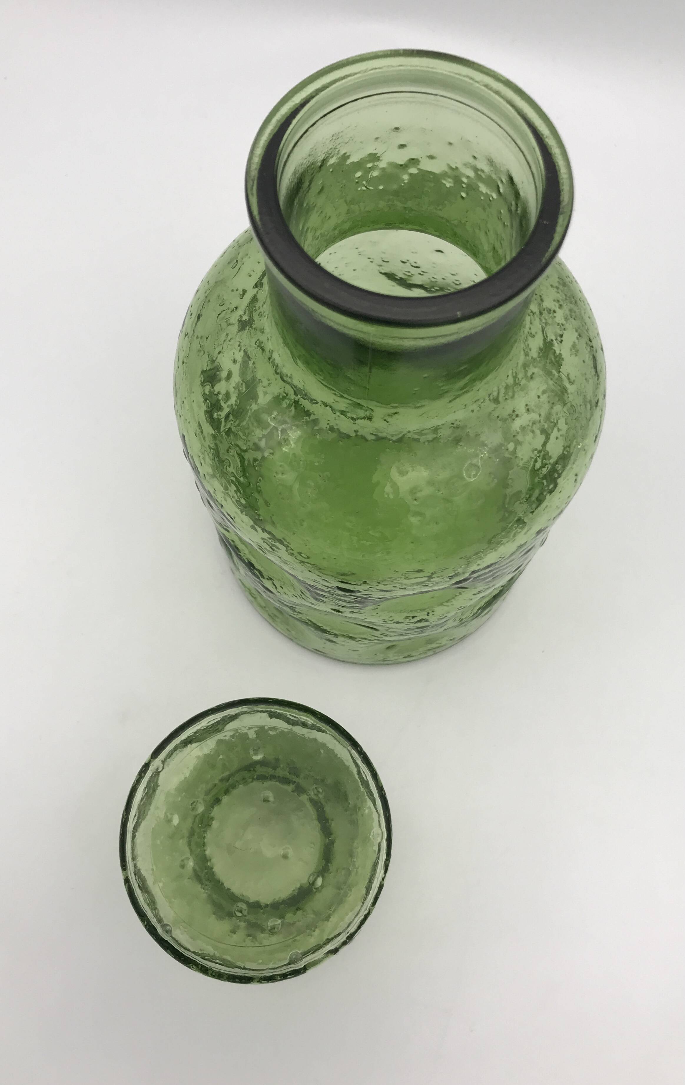 Vintage Green GLASS CARAFE in Empoli style with effect 24.5 cm