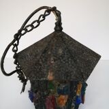 Peter Marsh porch lantern, colored glass, lead and Hammered Sheet metal, 1950s Arts & Crafts