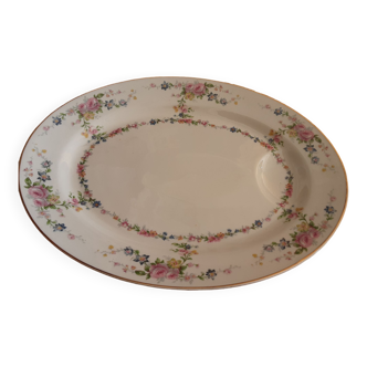 Plat ovale porcelaine de limoges  tampon couronne decor floral