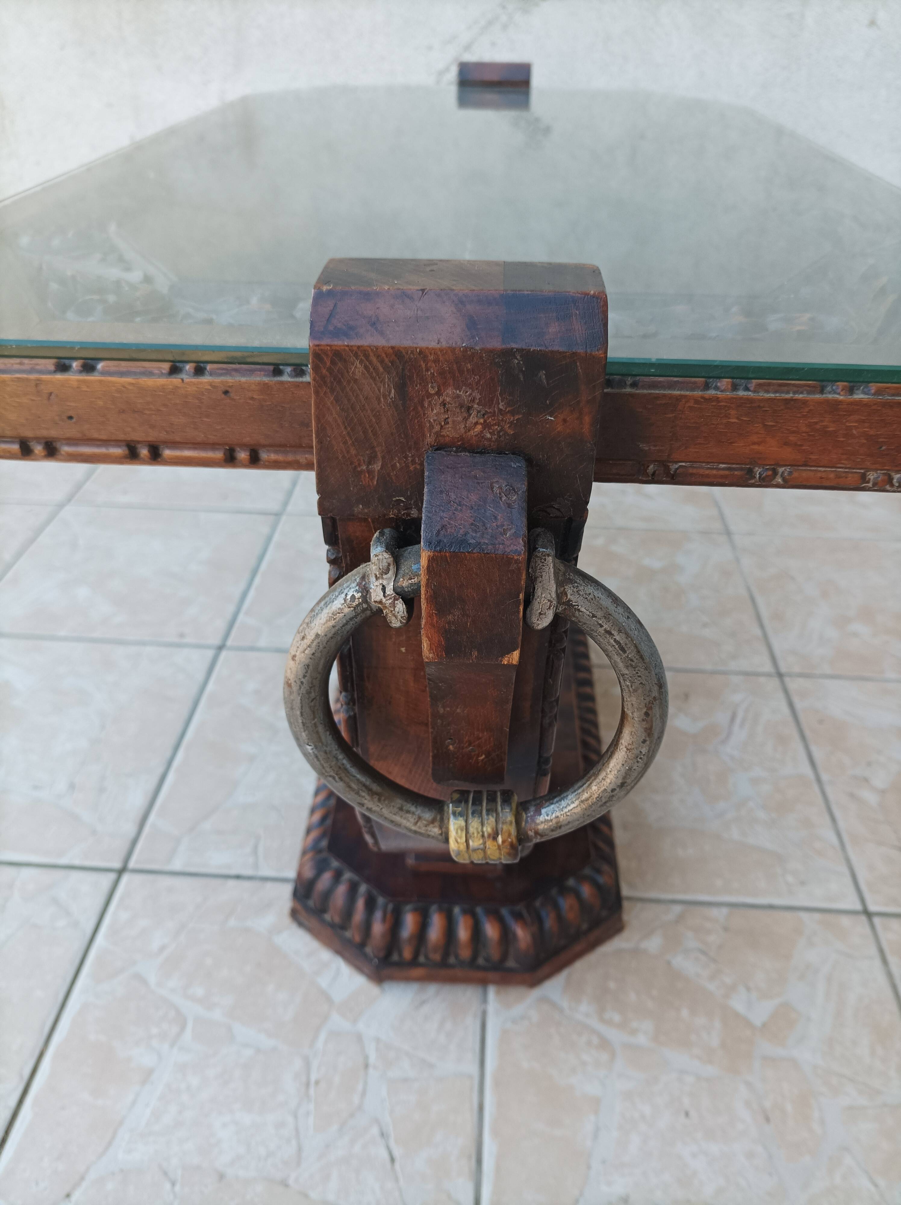 Art Deco style coffee table in carved natural wood
