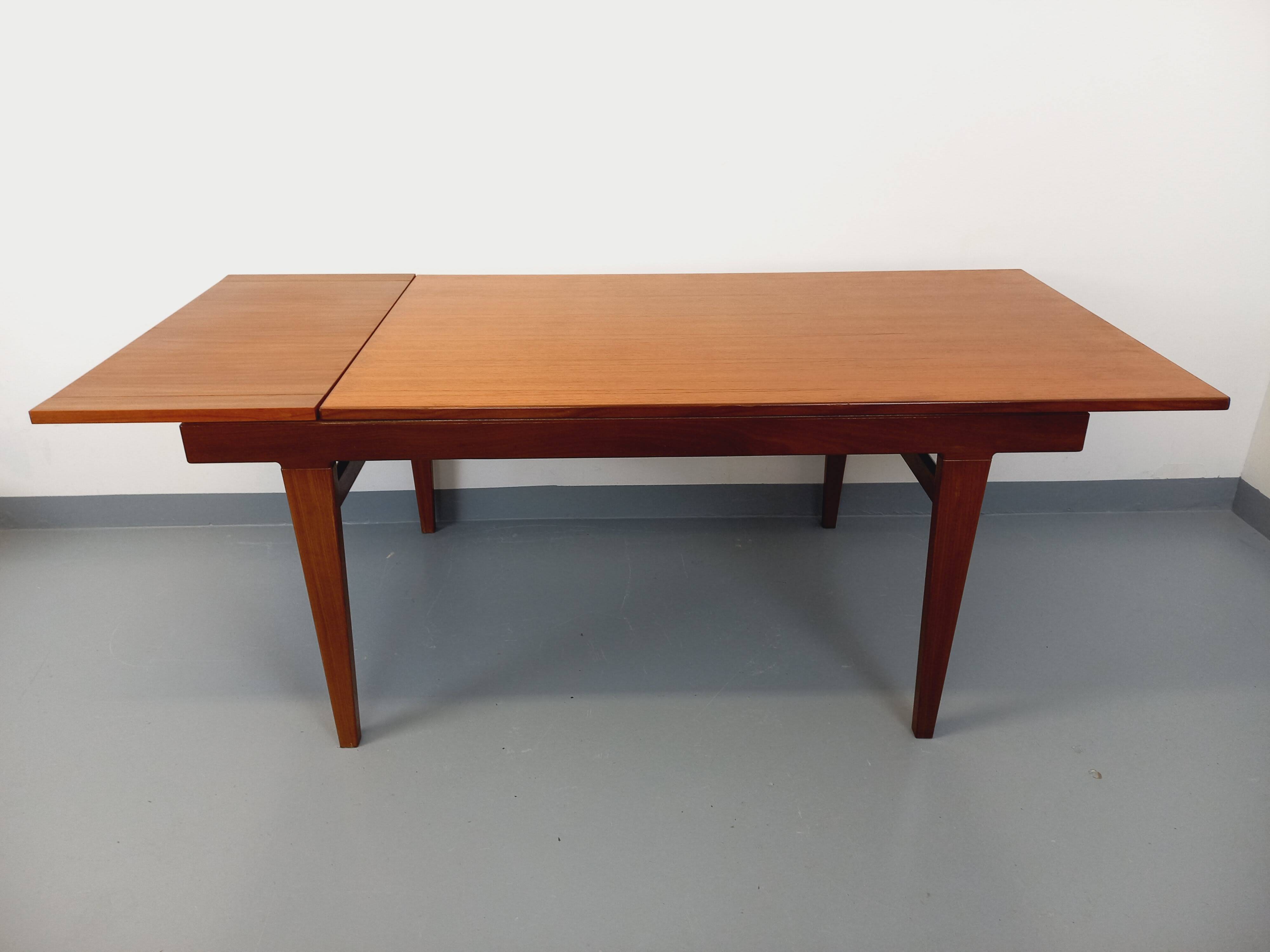 Vintage Scandinavian 50s 60s teak dining table with extension