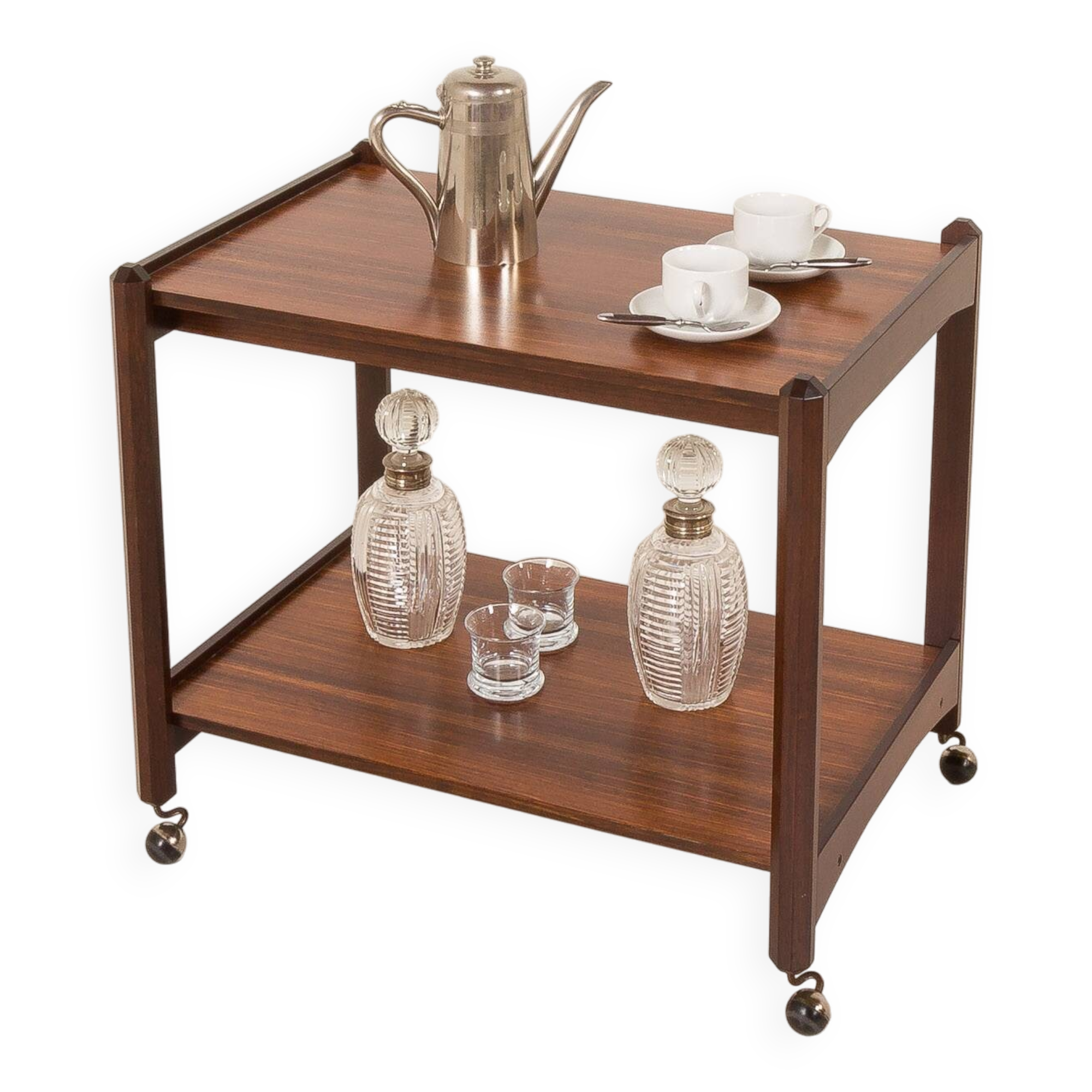 Italian mid century bar trolley, serving cart in rosewood, 1960s
