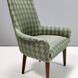 Pair of High-Quality Green Patterned Fabric and Beech Armchairs, Italy