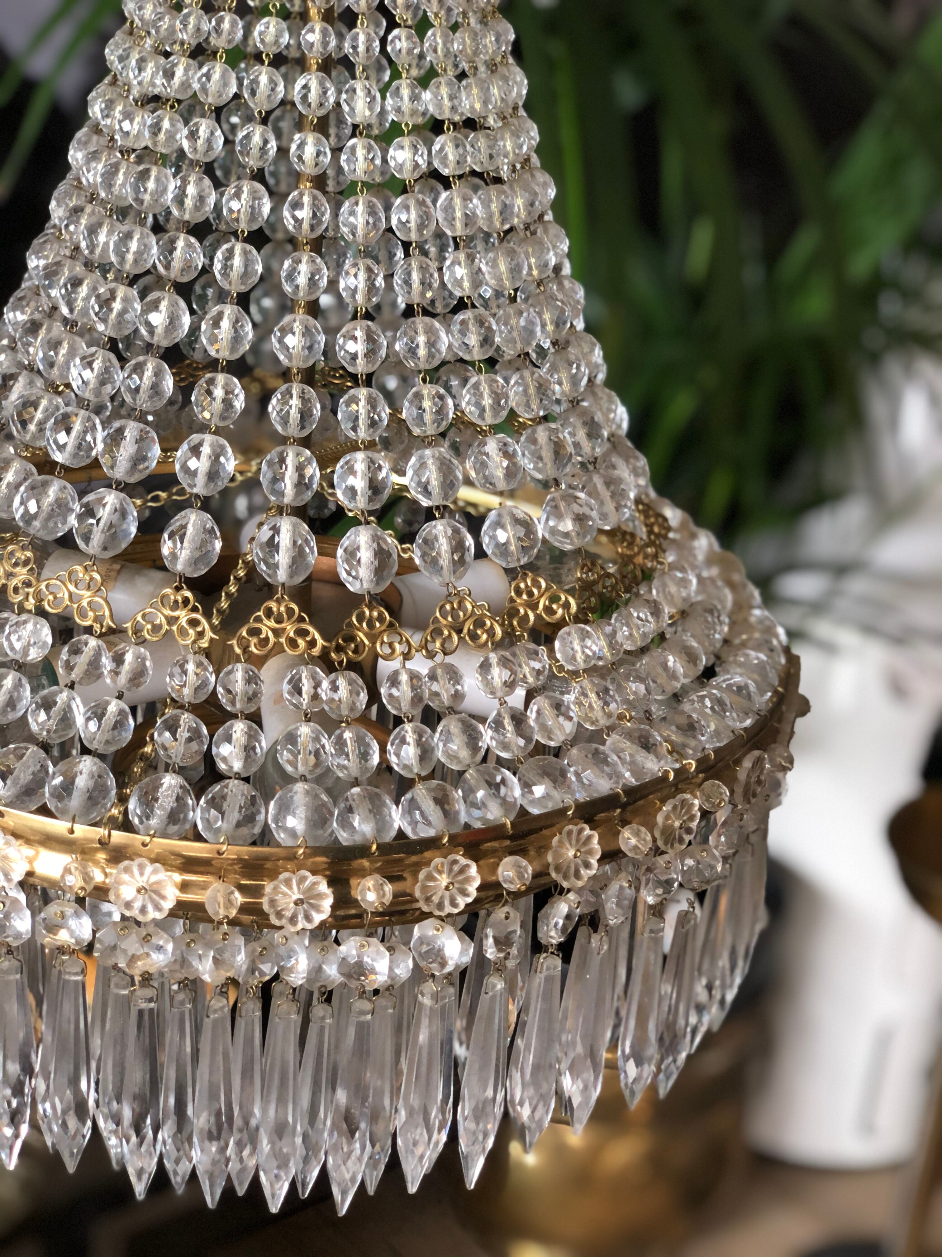 Crystal and brass chandelier