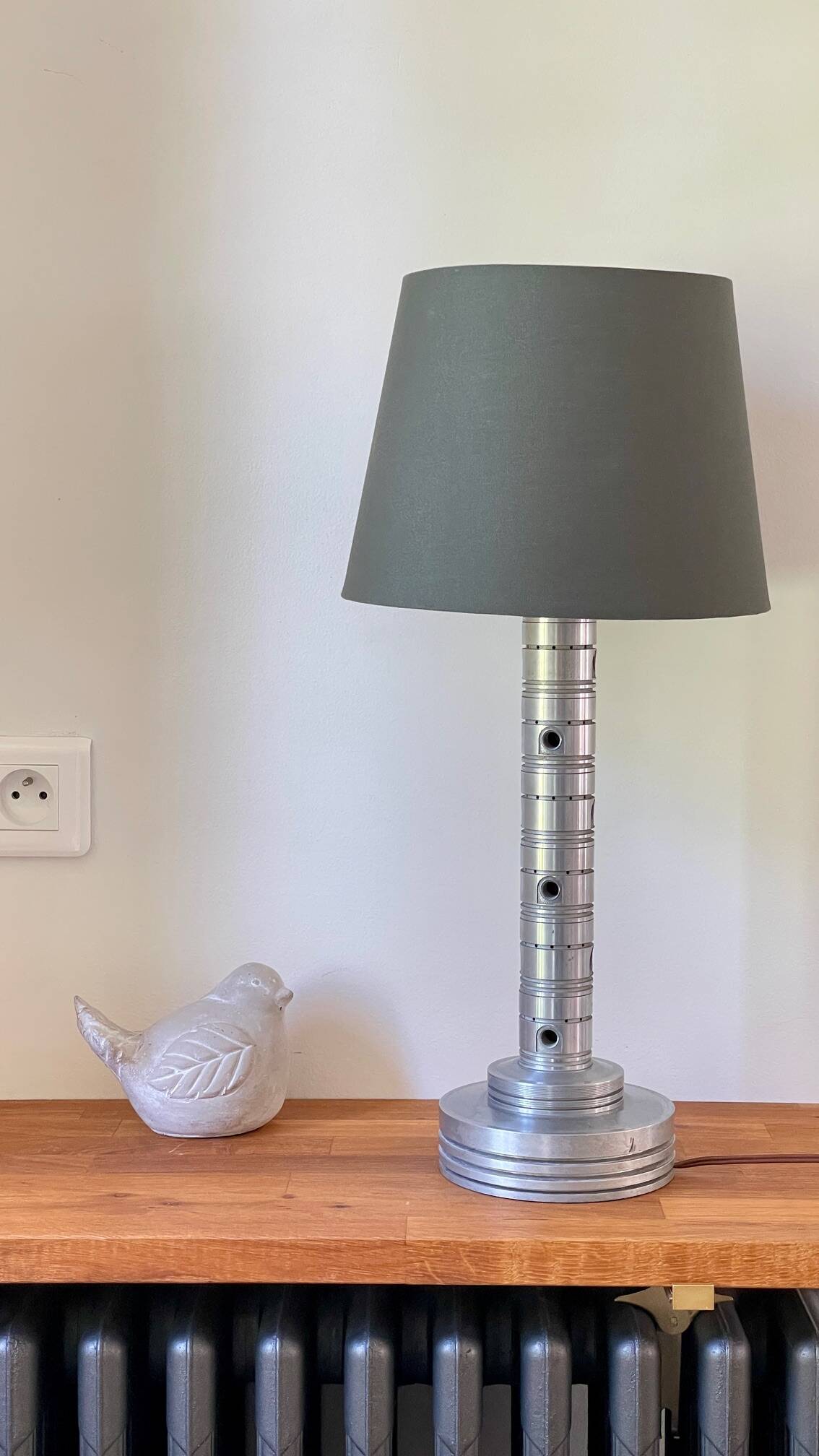 Industrial lamp polished metal and fabric kaki vintage