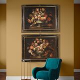 Paintings from the Lombard school of the 17th century, pair of still life with vase of flowers