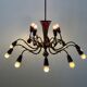 Large Burgundy brass chandelier with 15 arms, 1950, Italy