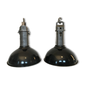 Pair of Philips lamps enamelled workshop pendant lamps