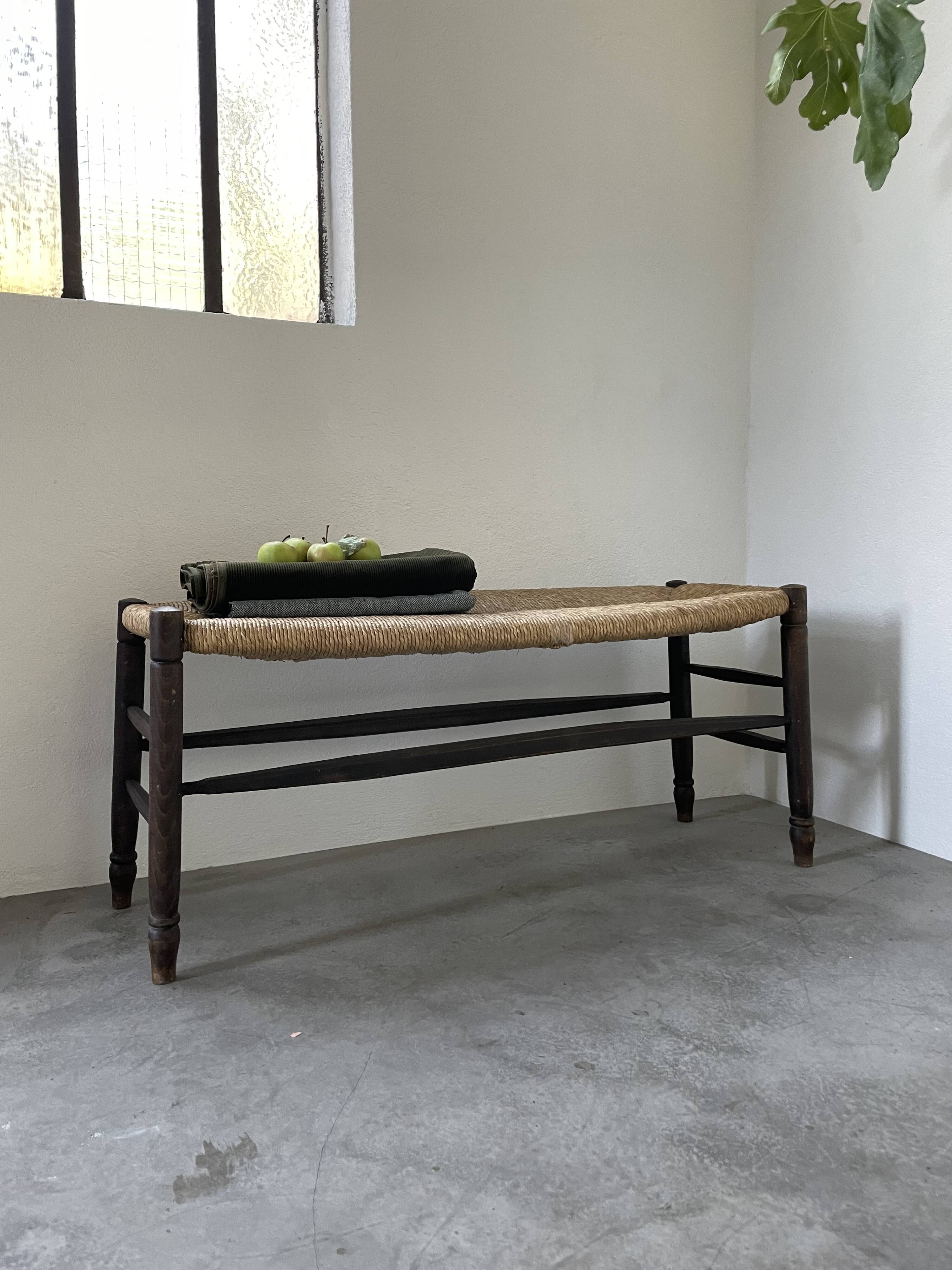 Oak and straw farm bench