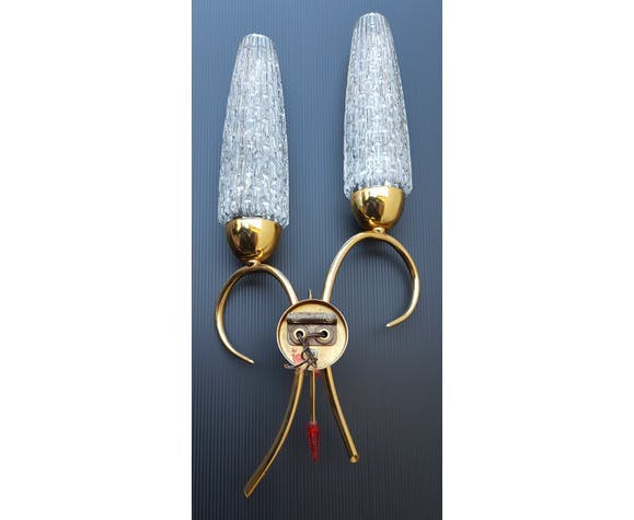 60's glass and brass wall light