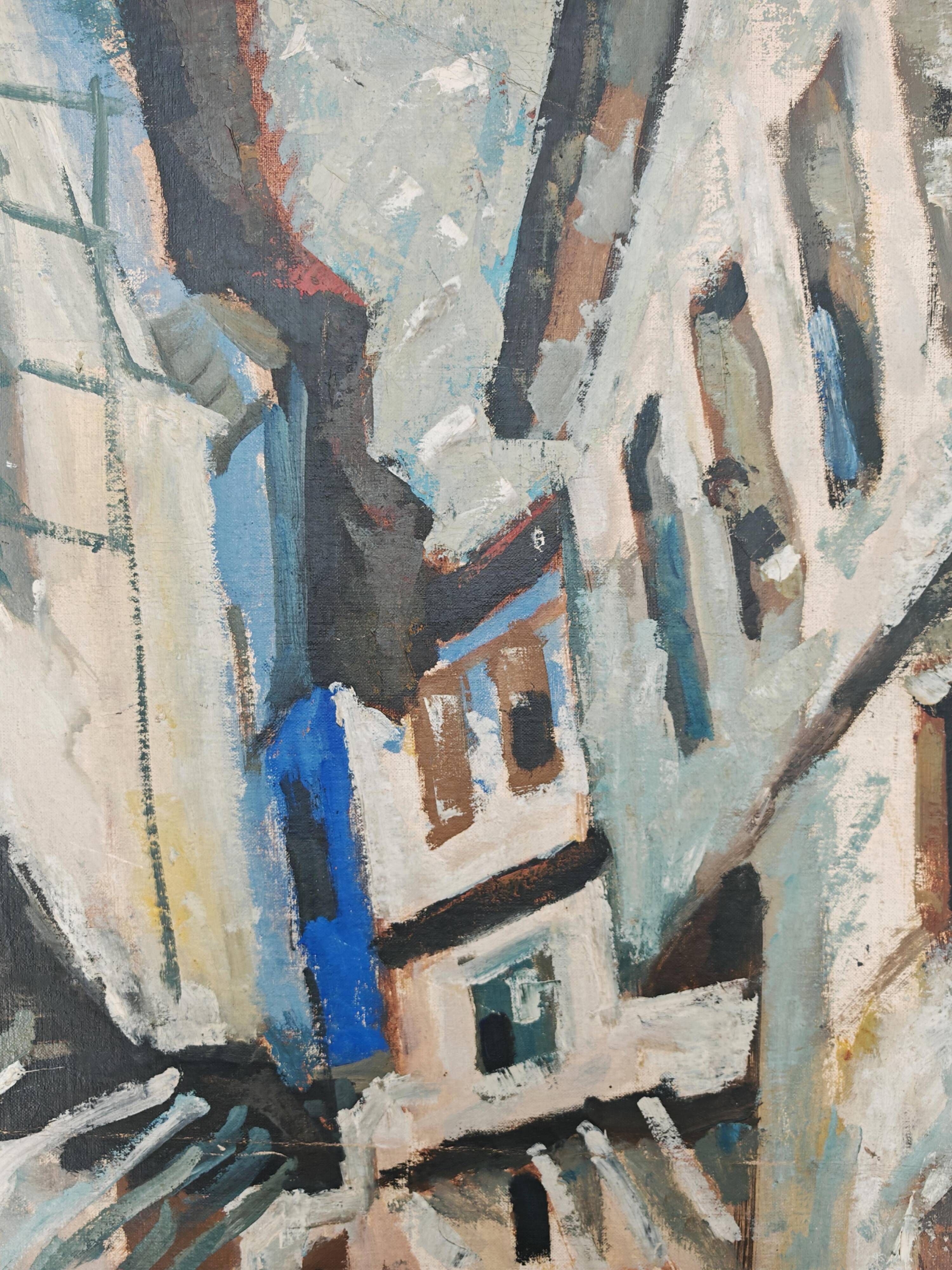 Modernist oil on canvas "Ohrid" by Aleksandar Jeremic Cibe, 1959